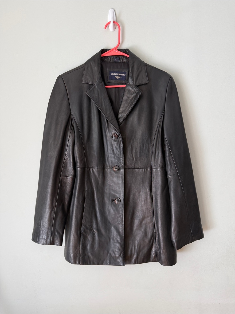Dockers Women's Vintage Black Lamb Leather Button-Front Blazer